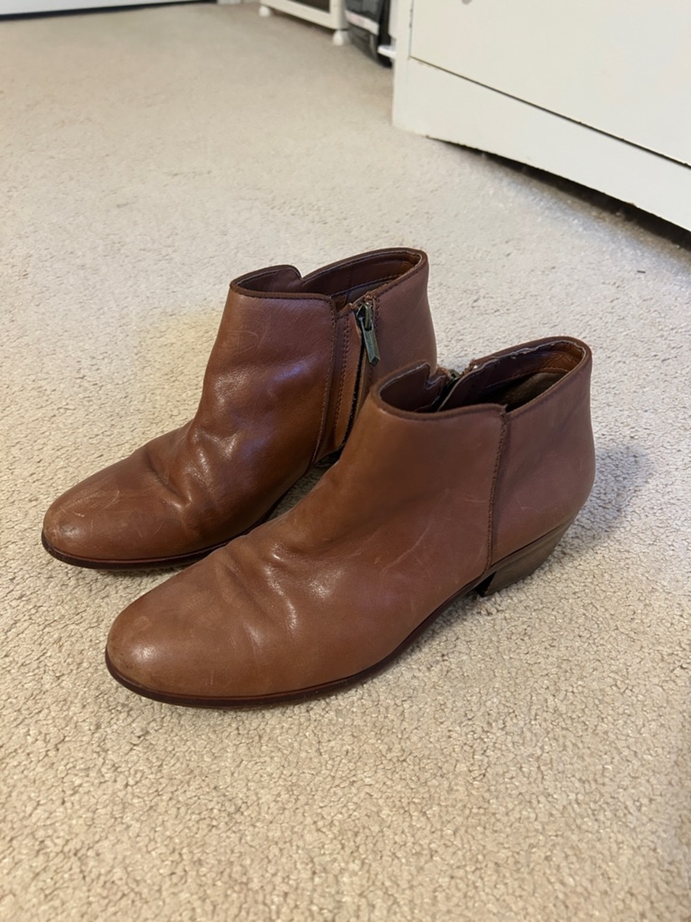 Sam Edelman Women's Brown Leather Ankle Boots - Classic Zip Chelsea Style